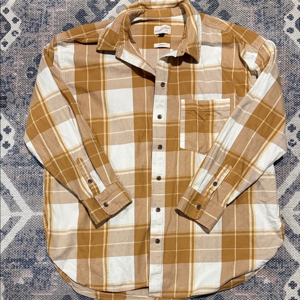 Universal Thread Men's Brown and White Plaid Shirt XL